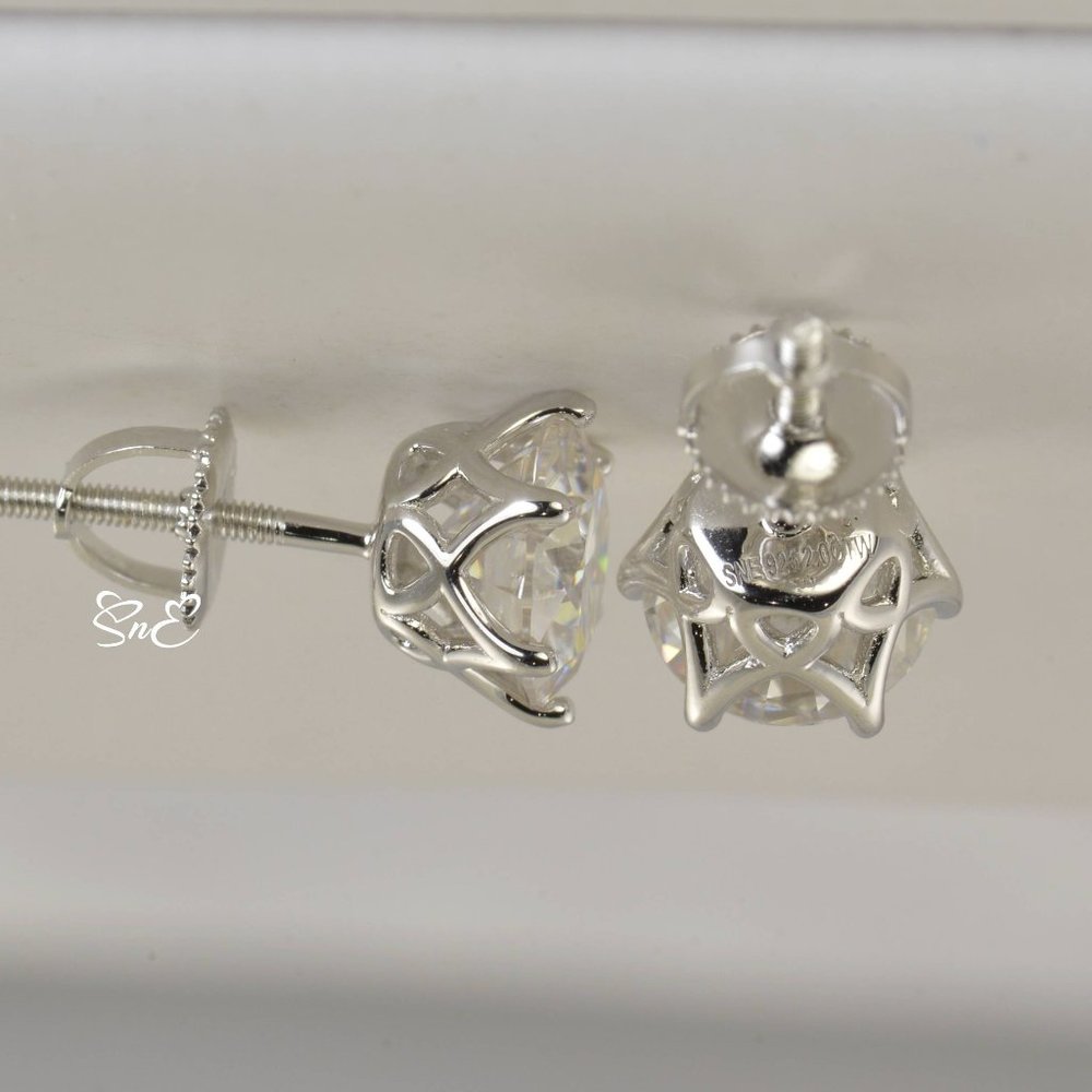 Certified 4ct Diamond Round Moissanite Stud Earrings NEW - Picture 6 of 10